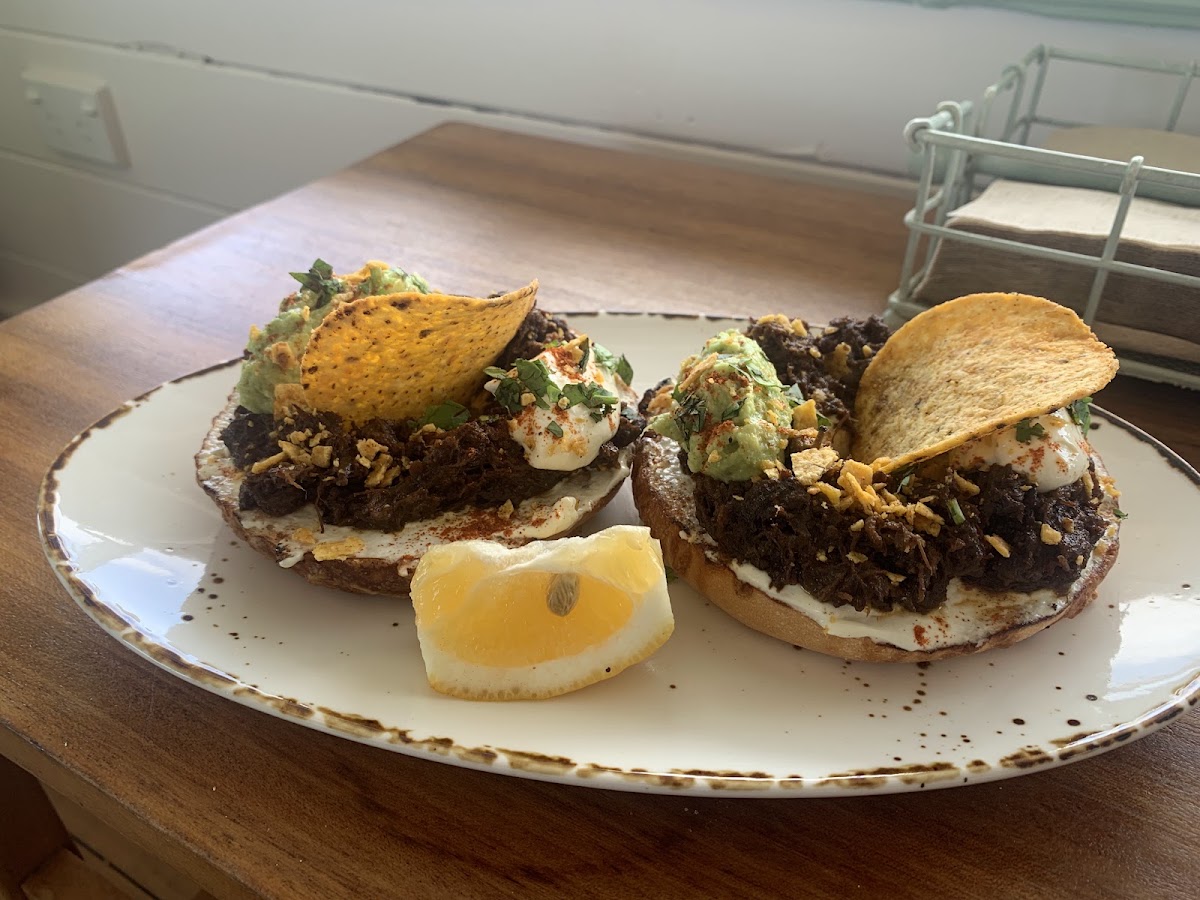 Frida Kahlo bagels on the timber table
